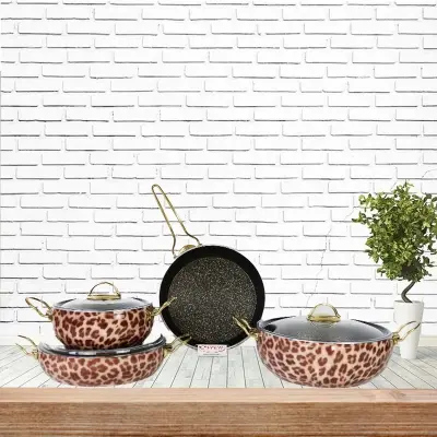 Evren 7 Parça Leopar Granit Tencere Seti 